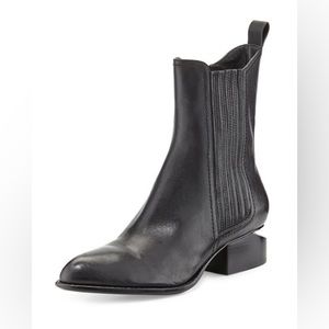 Alexander Wang Women's Anouck Boots Black Leather Silver Ankle Metal Size 35